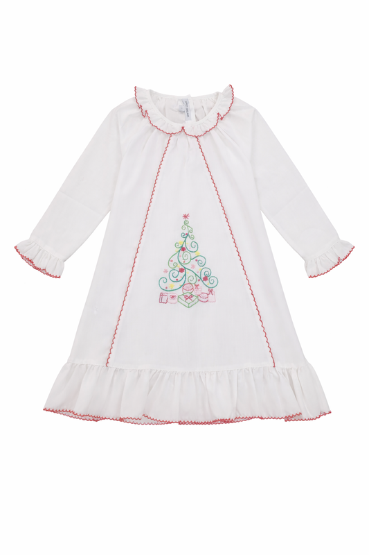 Christmas Tree Embroidered White Gown