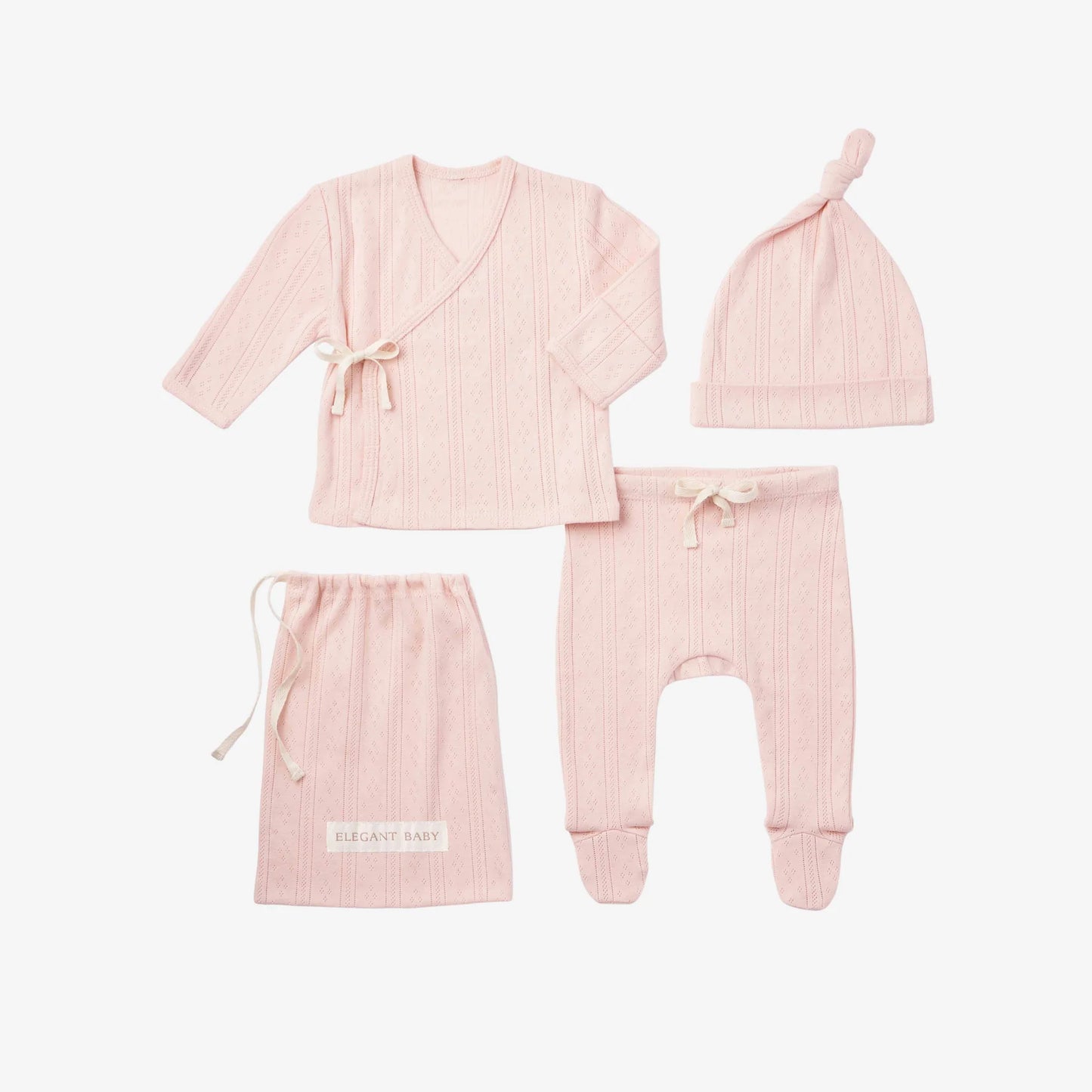 Pointelle layette bag set - pink