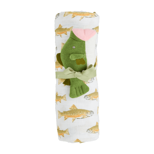 Fish swaddle & rattle set