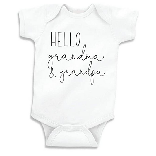 Hello grandma and grandpa onesie - white