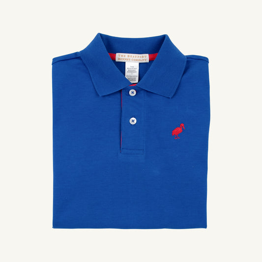 Prim and proper s/s polo onesie - rockefeller royal