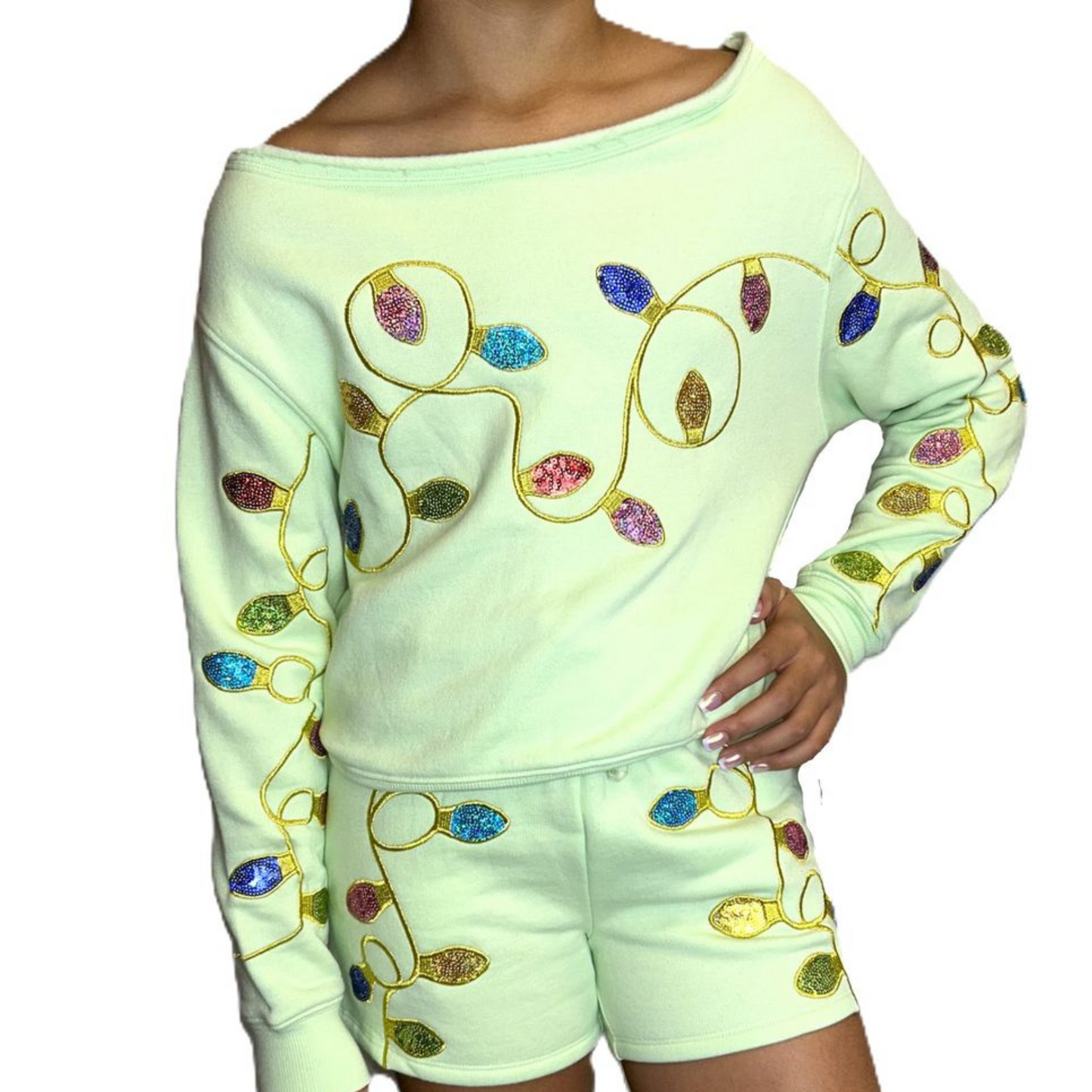Christmas lights sequins sweatshirt