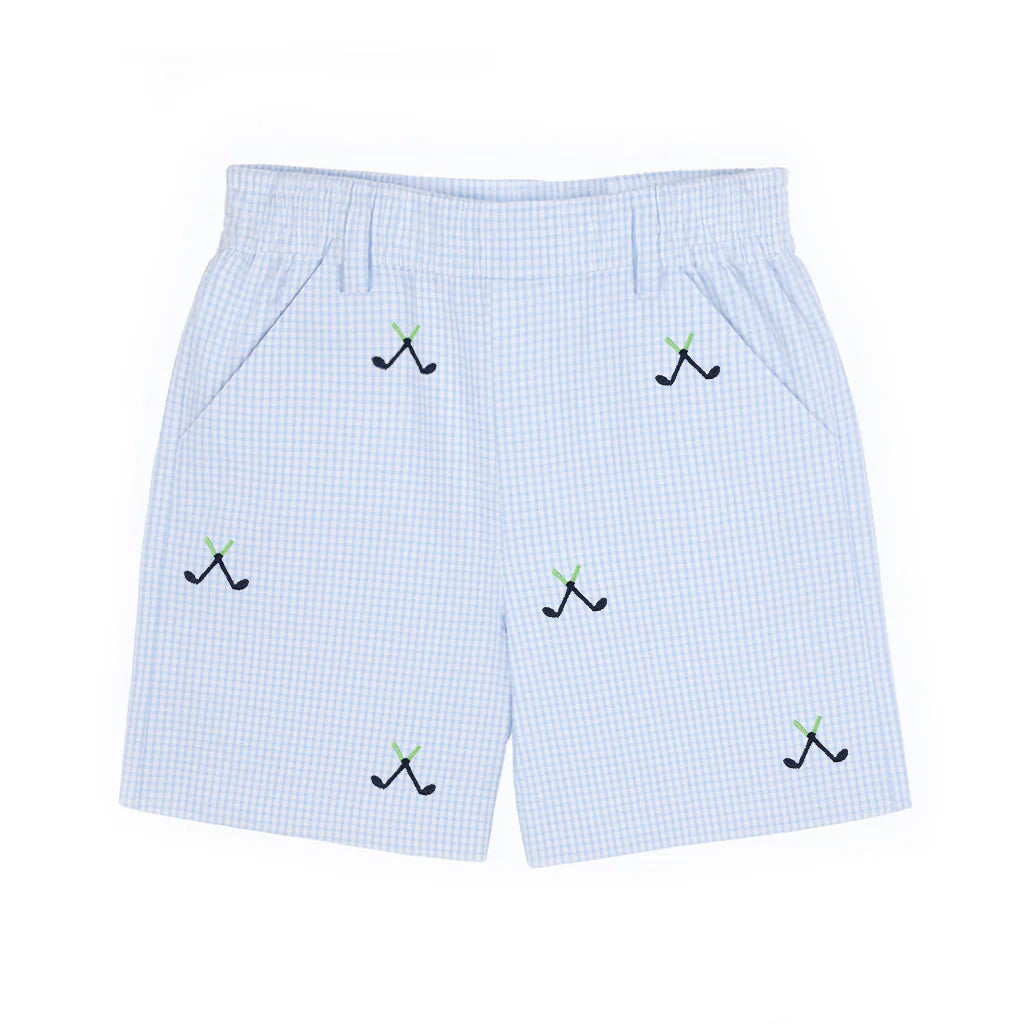 Golf clubs check seersucker shorts