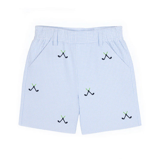 Golf clubs check seersucker shorts