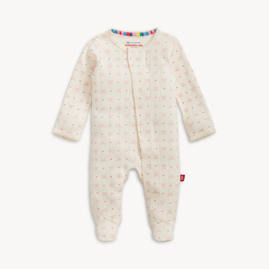 Heart & bow pointelle footie
