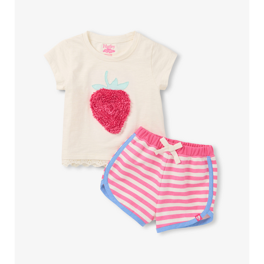 Raspberry eyelet trim tee & short set