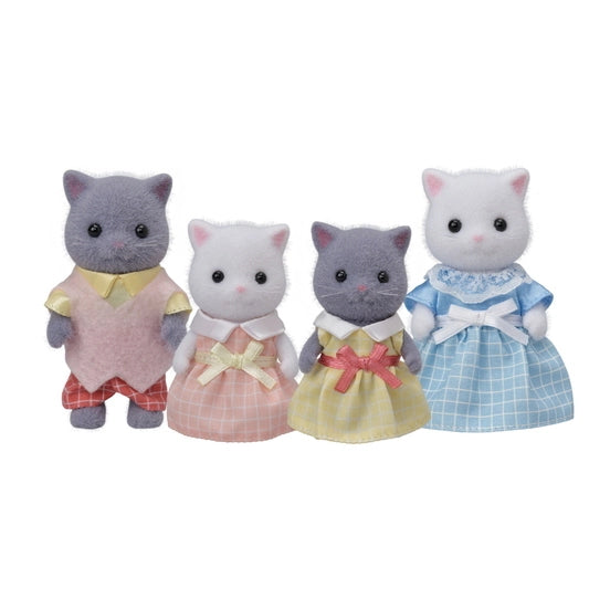 Set of 4 doll figures - gray & white cat family