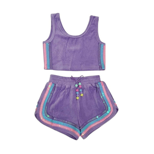 Rainbow velour sequin tank set - lavender