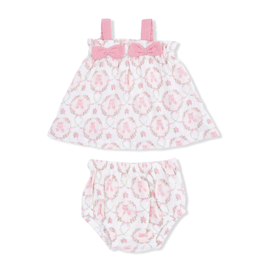 Cameo ballet shoes top w. bows & ruffle leg bloomers