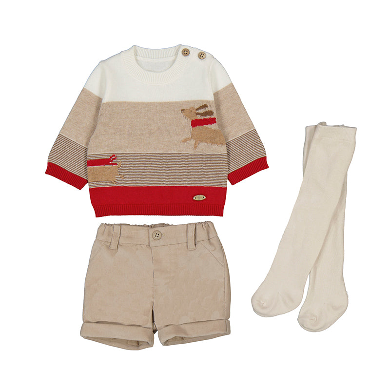 Striped sweater w. dog and shorts set
