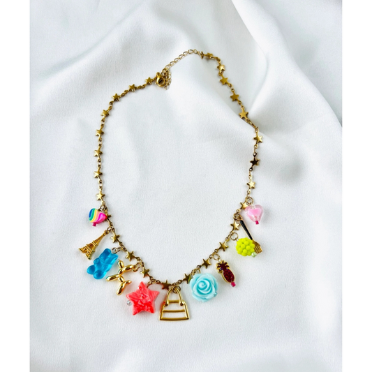Vintage charm rainbow necklace - ciel flower