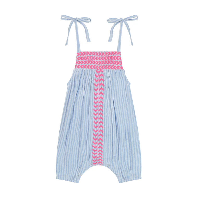 Marley romper - sea stripe embroidery