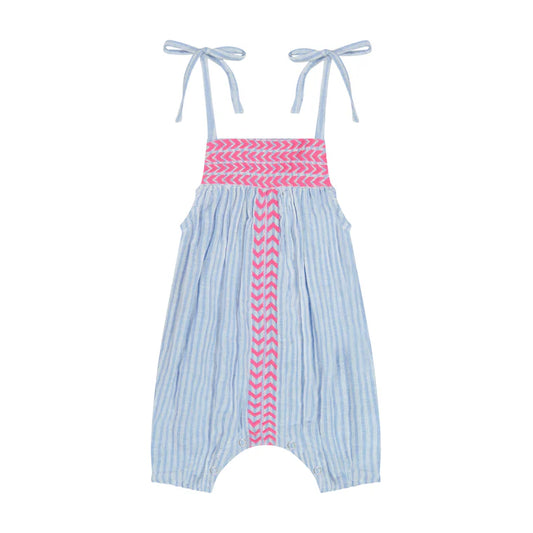 Marley romper - sea stripe embroidery