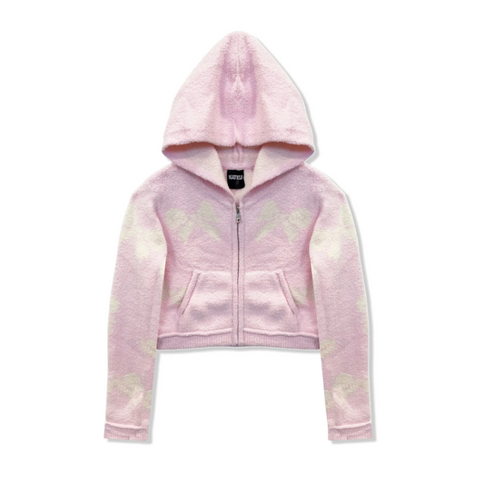 Parker zip hoodie - baby pink/bows