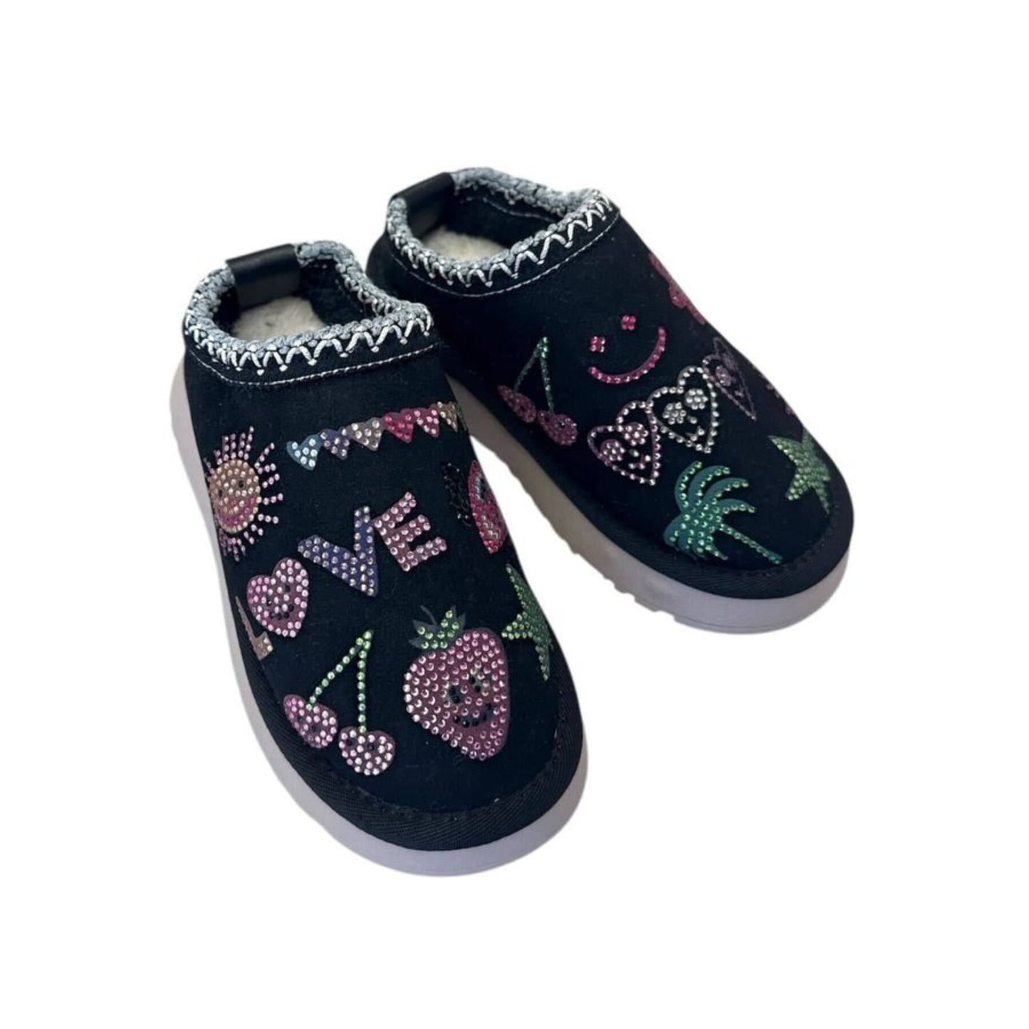 Crystal doodle sherpa bootie - black
