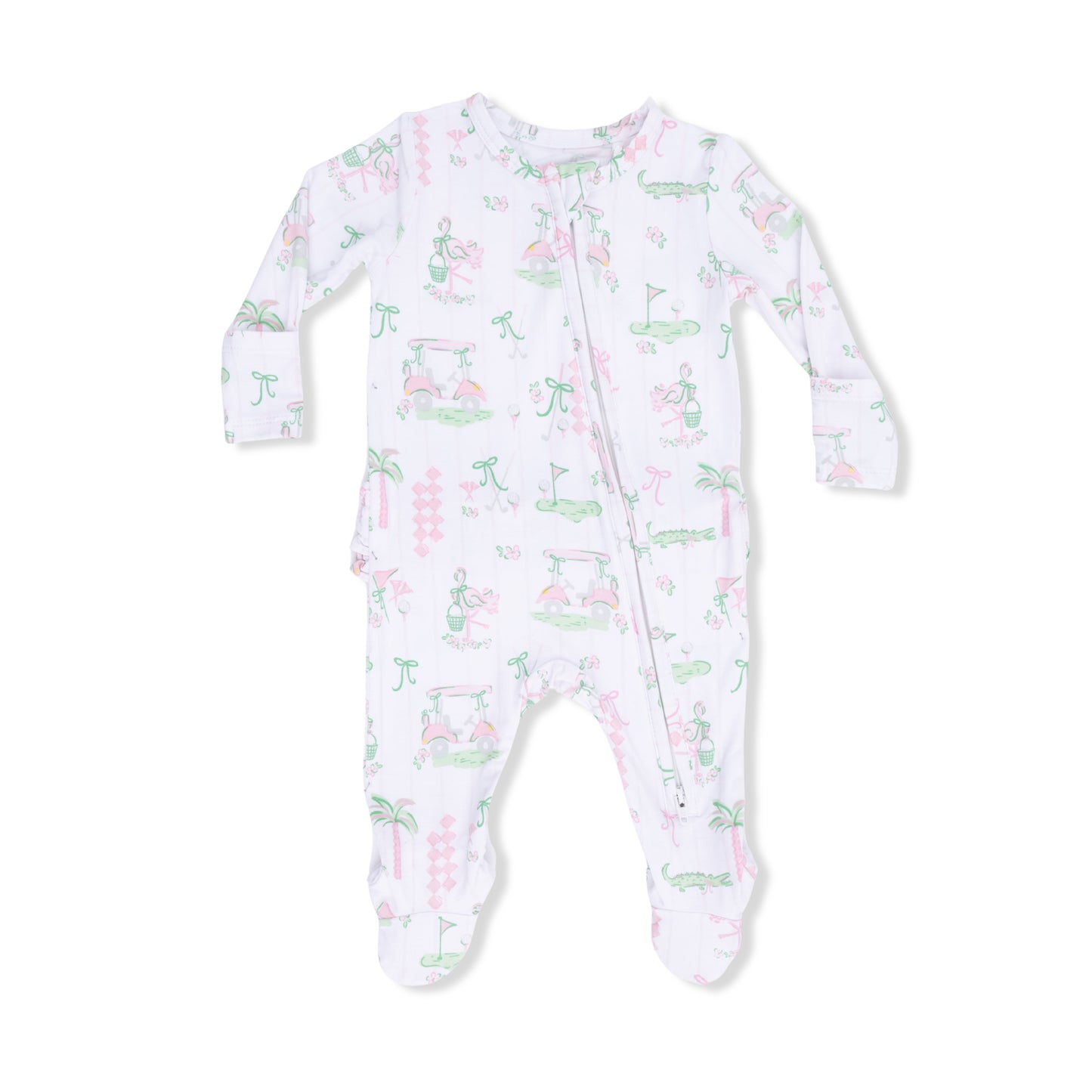 Pretty golf 2 way ruffle zipper footie