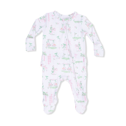Pretty golf 2 way ruffle zipper footie