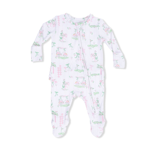 Pretty golf 2 way ruffle zipper footie