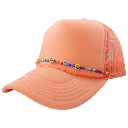 Multicolored bead happy face hat chain