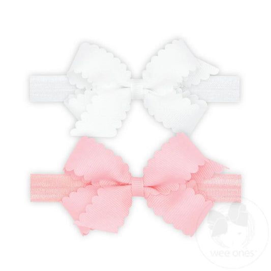 Mini scallop bow w. band - white/pink