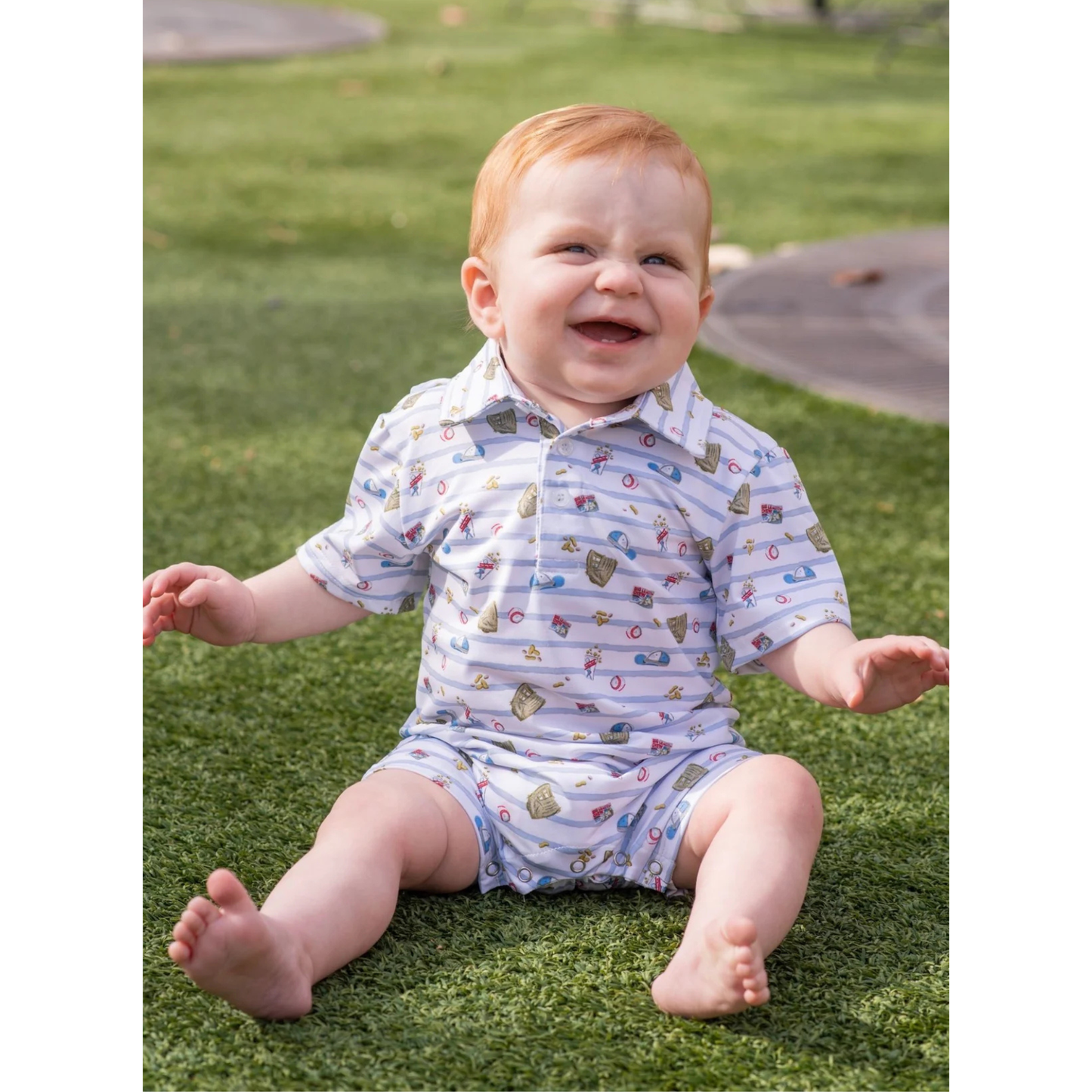 Perf polo romper - 7th inning stretch