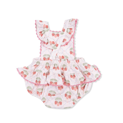Sweet strawberries ric rac ruffle sunsuit
