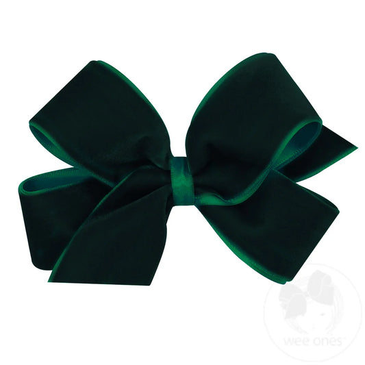 Medium classic velvet bow - forest green