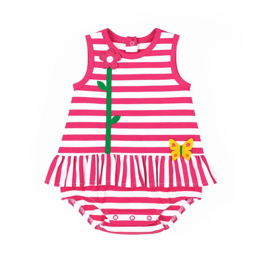 Pink stripe romper - flowers