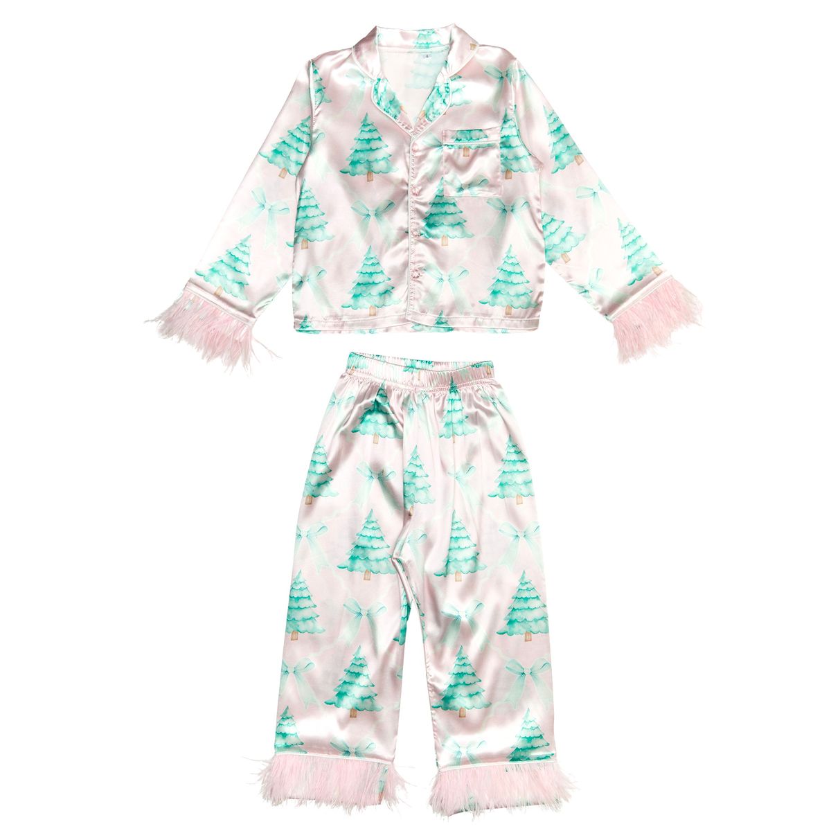 Christmas tree feather silky pj set