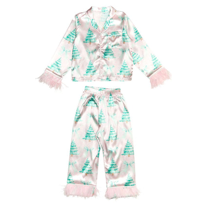 Christmas tree feather silky pj set