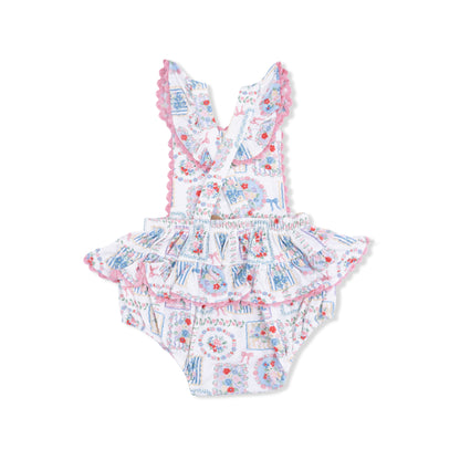 Julep's floral patchwork ric rac ruffle sunsuit