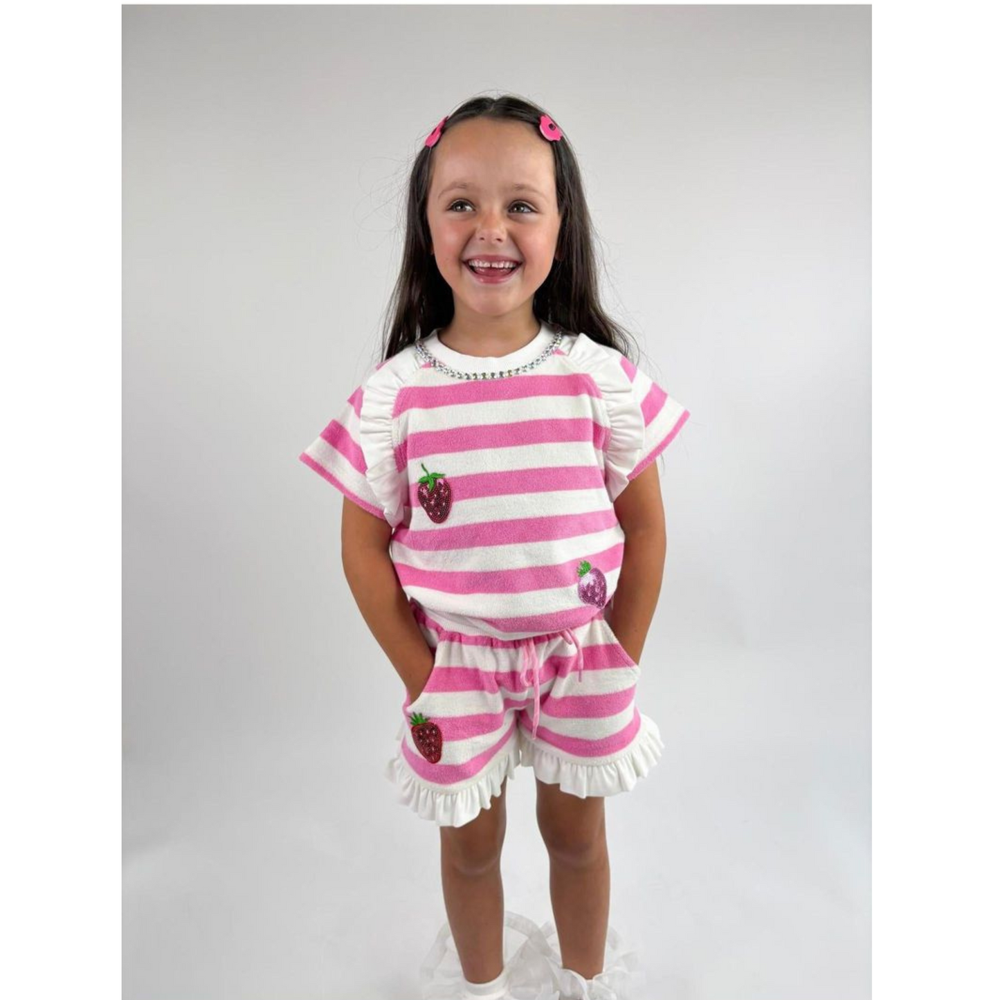 Pink stripe terry cloth strawberry set