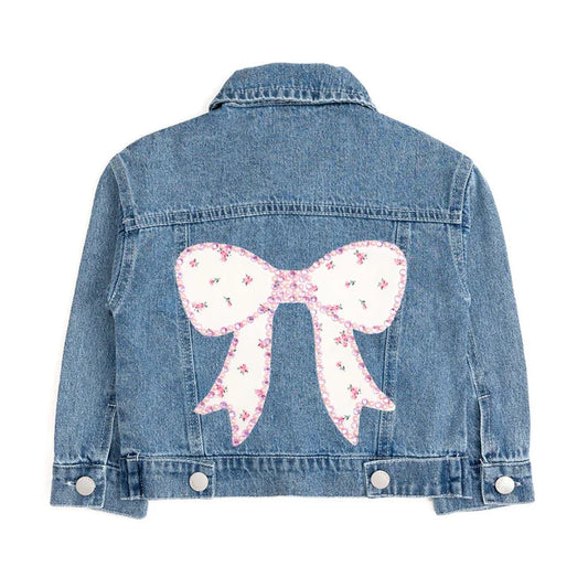 Pearl & gemstone floral bow denim jacket