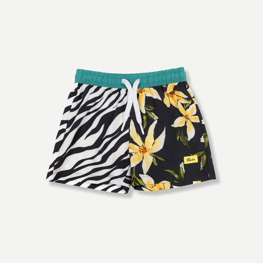 Flower zebra swim shorts - black