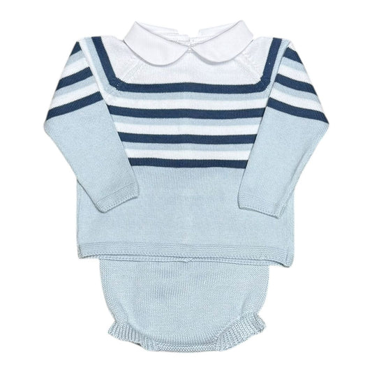 Stripe collar diaper set - light blue