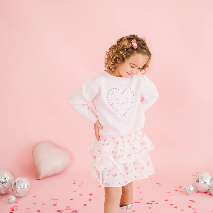 Dainty rose pearl heart patch sweatshirt
