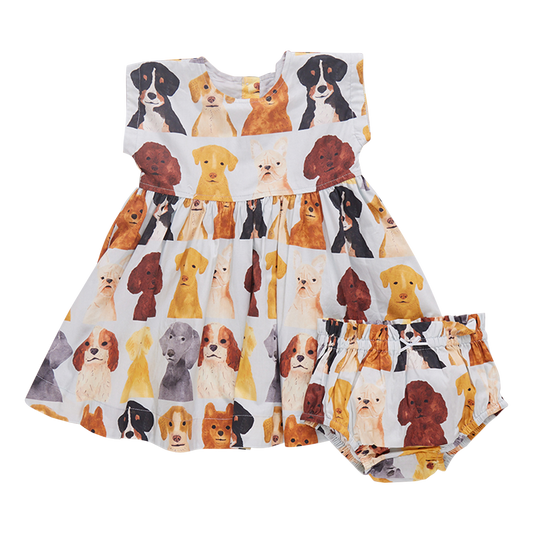 Adaline dress set - light blue watercolor dogs