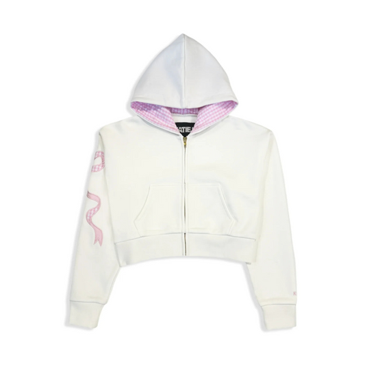 Dylan bow crop hoodie - vintage white/pink