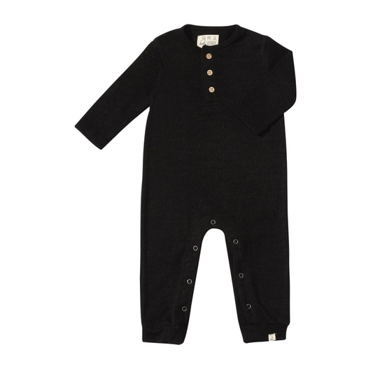Mason ribbed henley romper - black
