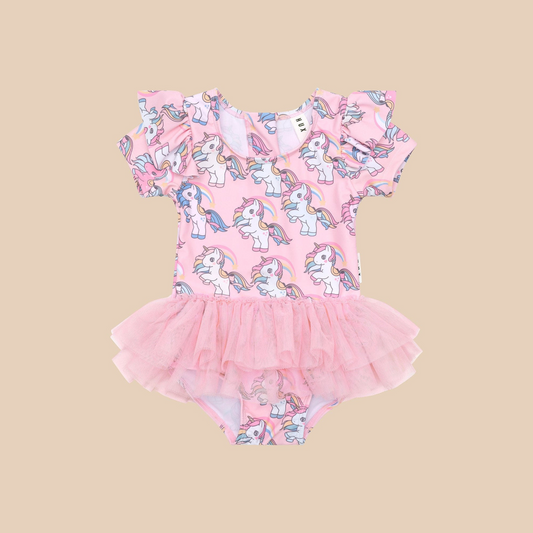 Rainbow unicorn frill ballet swimsuit