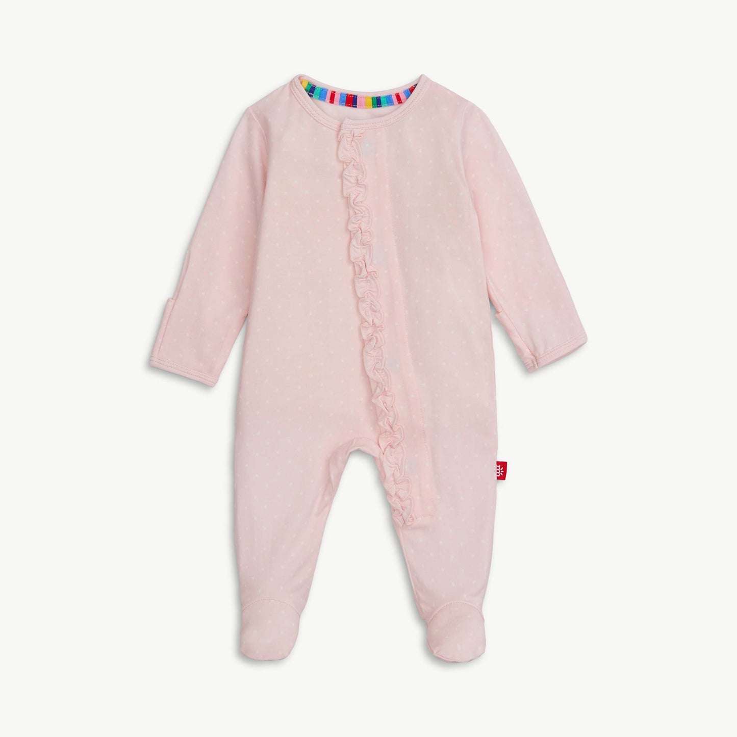 Pin dot ruffle footie - pink