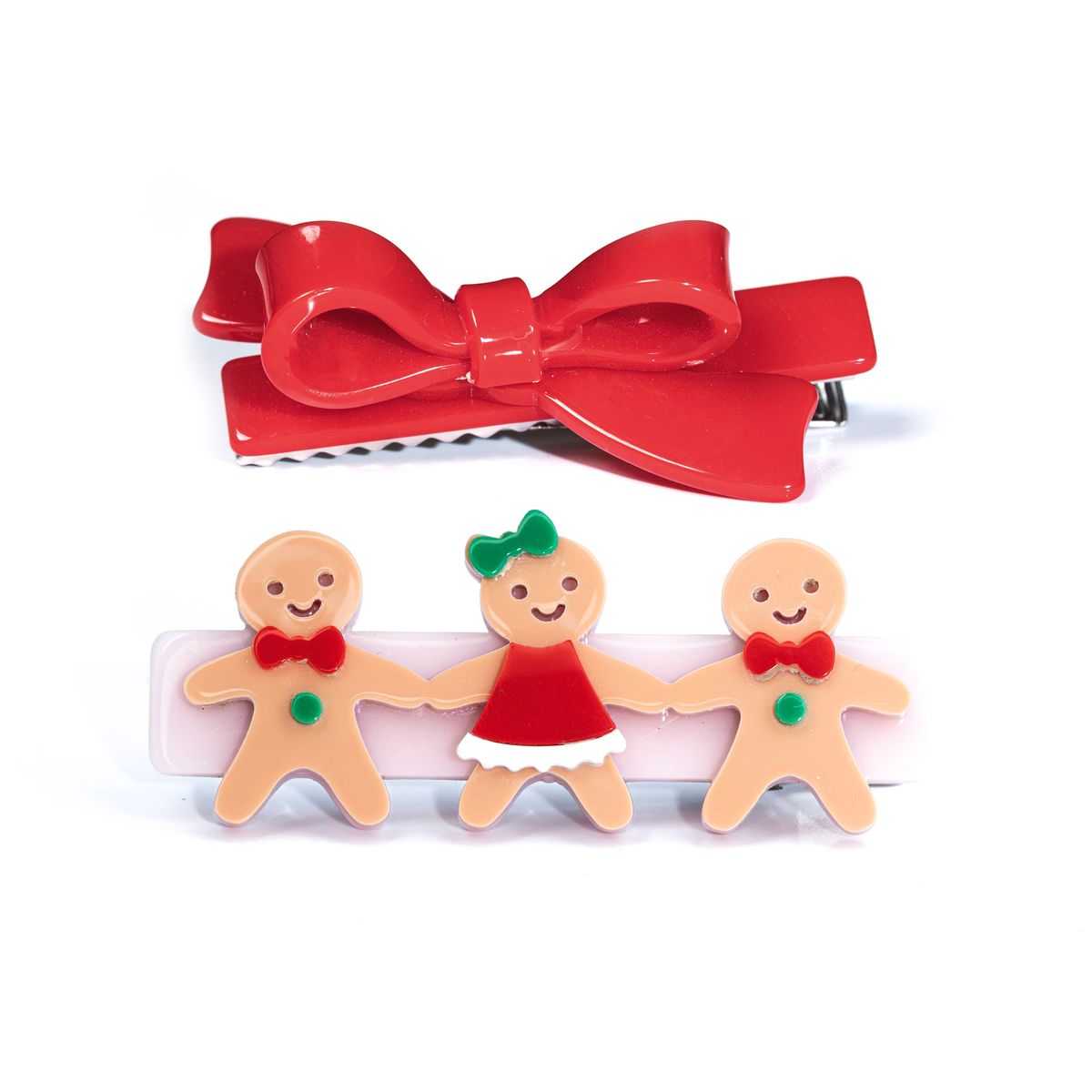 Gingerbread friends & red bow hair clips