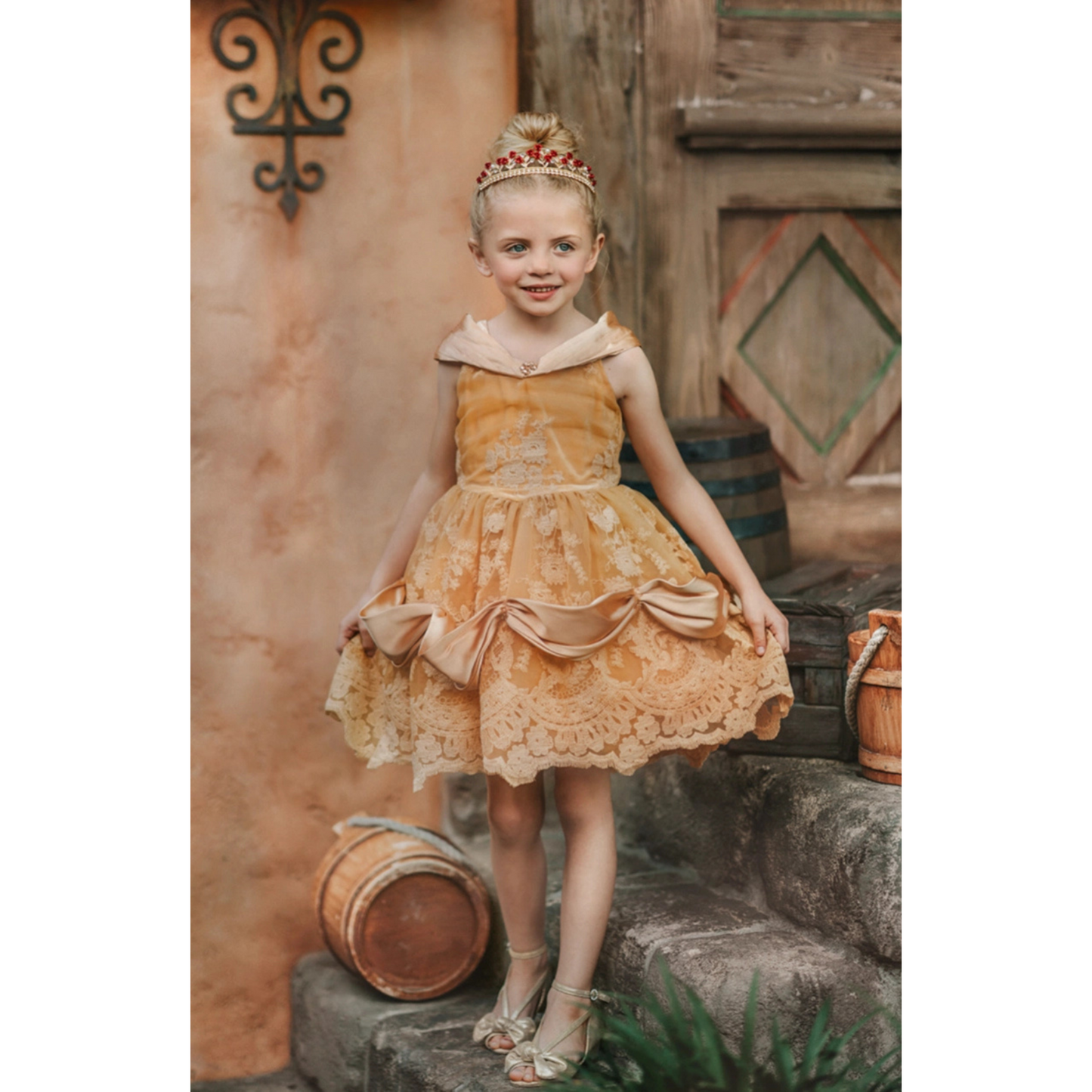 Portrait petite red rose princess twirl dress