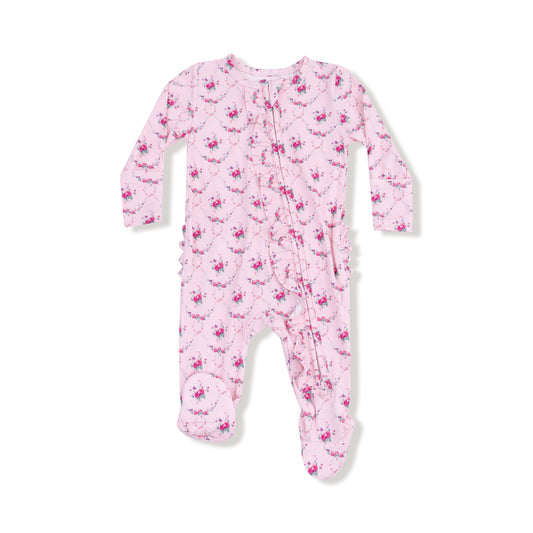 Rose garden trellis 2way zipper ruffle footie