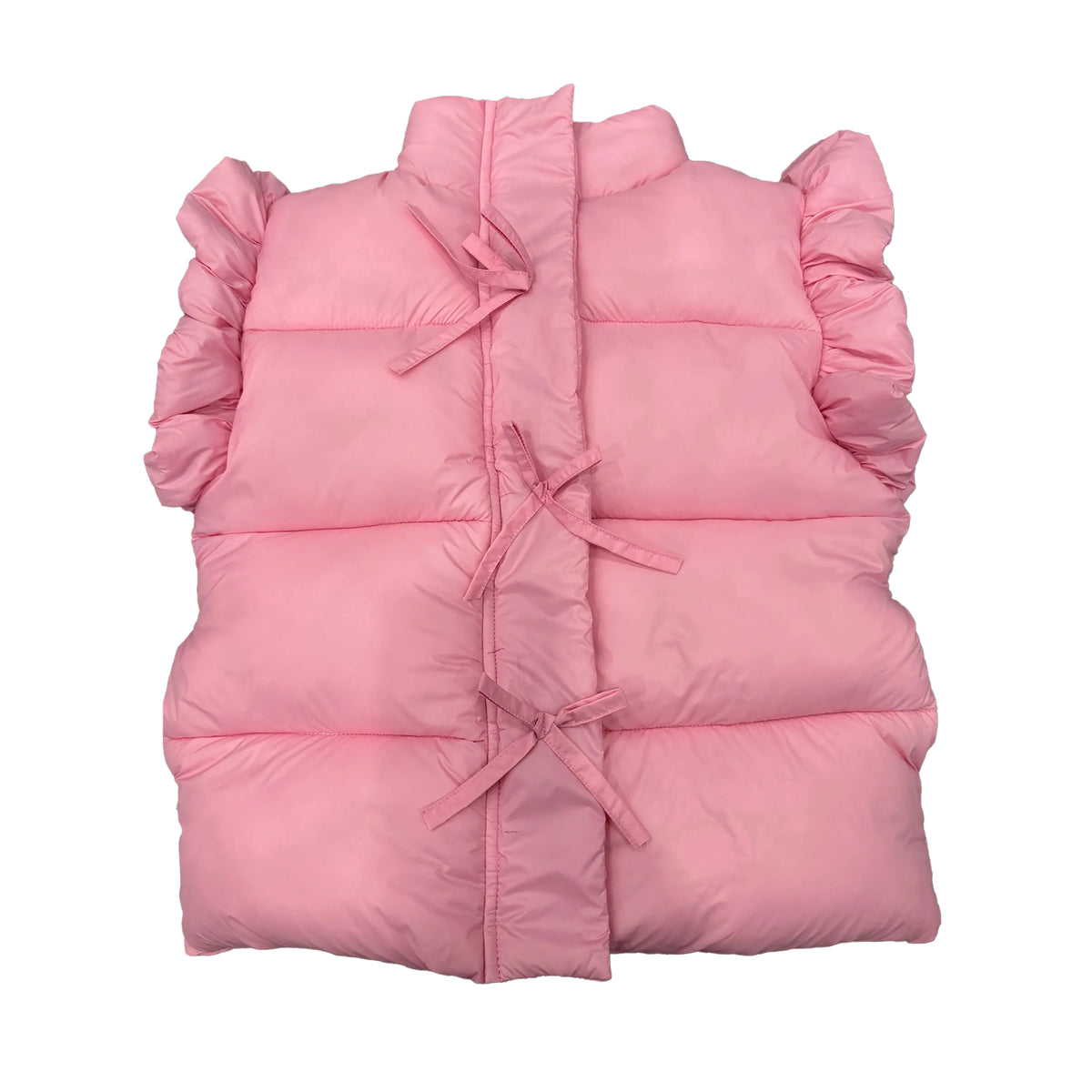 Ruffle puffer vest w. bows - pink