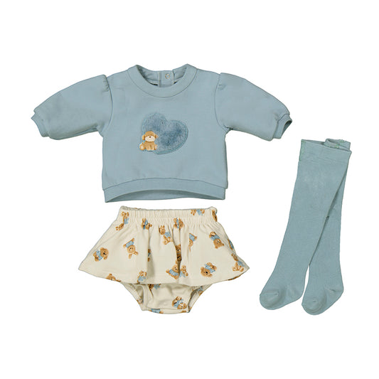 Blue heart sweater w. stuffed animal skirt