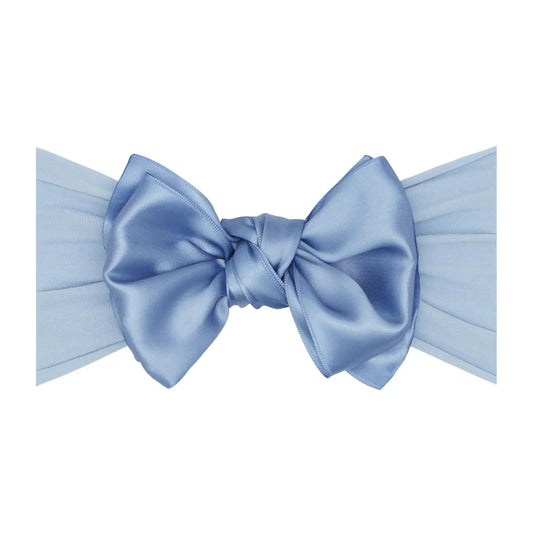 Satin nylon bow headband - french blue