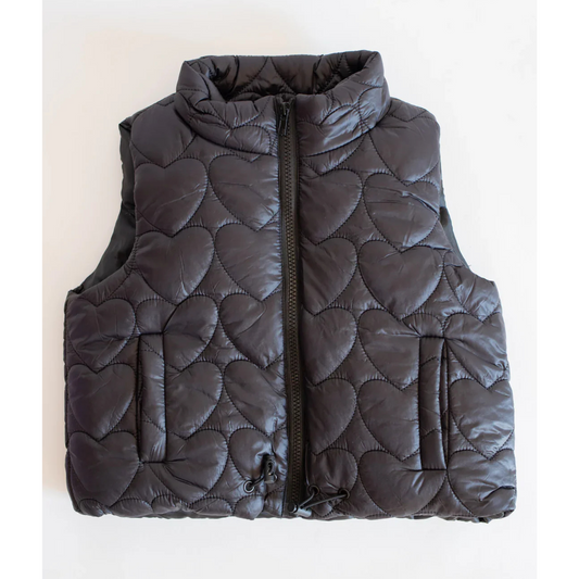 Heart stitch puffer vest - black