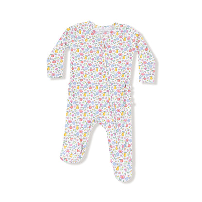 Fall fruit floral 2 way zipper ruffle footie