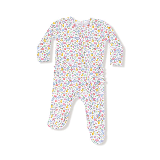 Fall fruit floral 2 way zipper ruffle footie